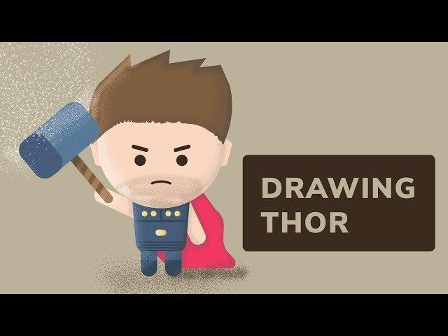 Drawing Thor (Avengers: Endgame) in Adobe Illustrator - Flat 3D Design #FanArt