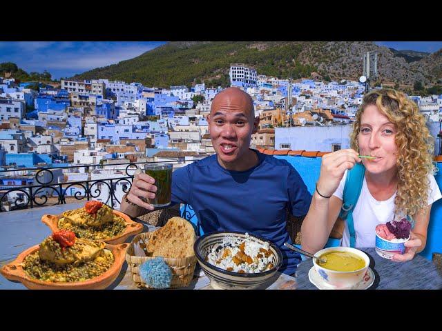 BEAUTIFUL Moroccan Street Food Tour - TRADITIONAL CHICKEN RFISSA + BLUE CITY OF CHEFCHAOUEN, MOROCCO