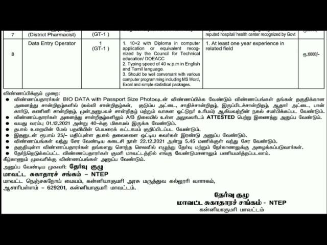 District Health Society | NTEP | Kanyakumari District | Job Vacancy...