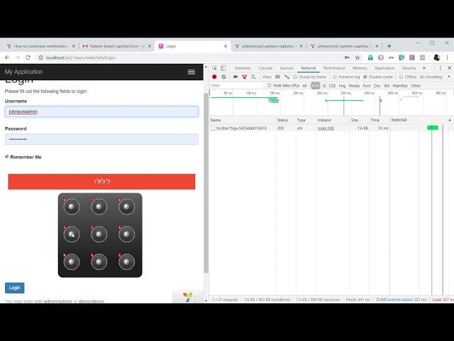 yii2 pattern captcha   Demonstration video