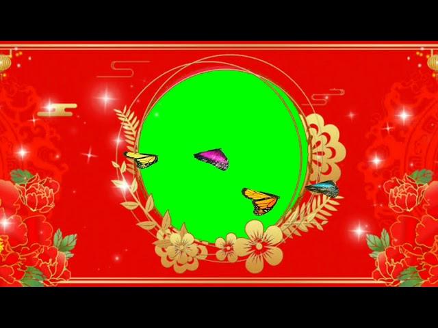 Golden Wedding Frame With Flying Butterfly Green Screen Video | 4k Green Screen Tv