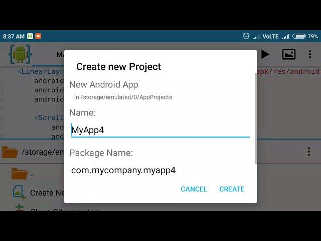 First Android program Crate in Mobile Same as Android Studio.