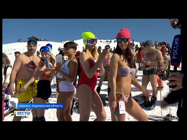 Хибины бикини 2018. Спуск на горных лыжах в купальниках
