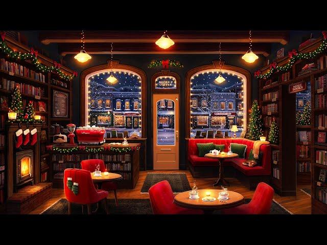 Christmas Coffee Shop Bookstore Ambience with Instrumental Jazz Christmas Music & Fireplace