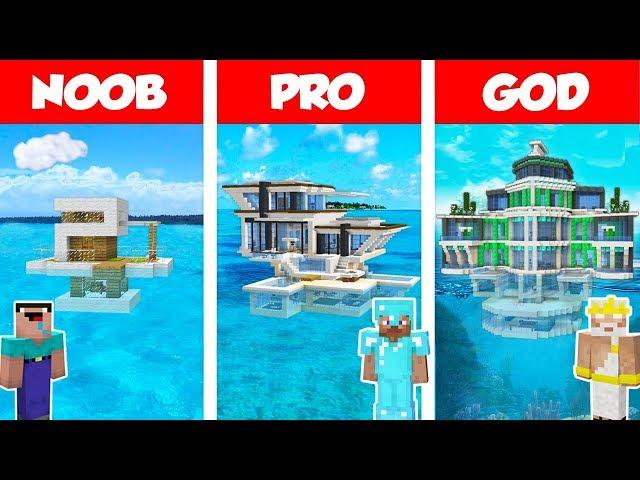 Minecraft NOOB vs PRO vs GOD: MODERN HOUSE ON WATER BUILD CHALLENGE in Minecraft / Animation