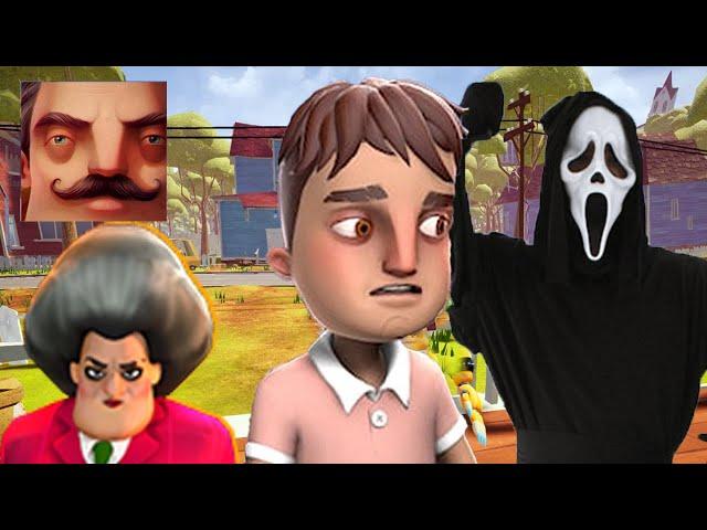 Hello Neighbor - New Secret Neighbor Tron Scary Teacher Ghost Face Aaron History Gameplay