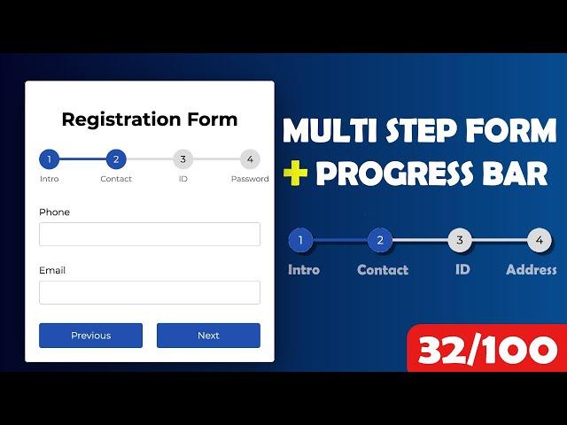 Multi Step Form With Progress bar Using HTML, CSS & JavaScript [Project 32/100]