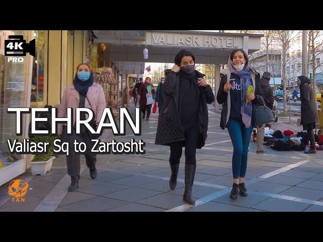 Street walking on Valiasr Square to Zartosht Street Tehran 2022 4k Tour