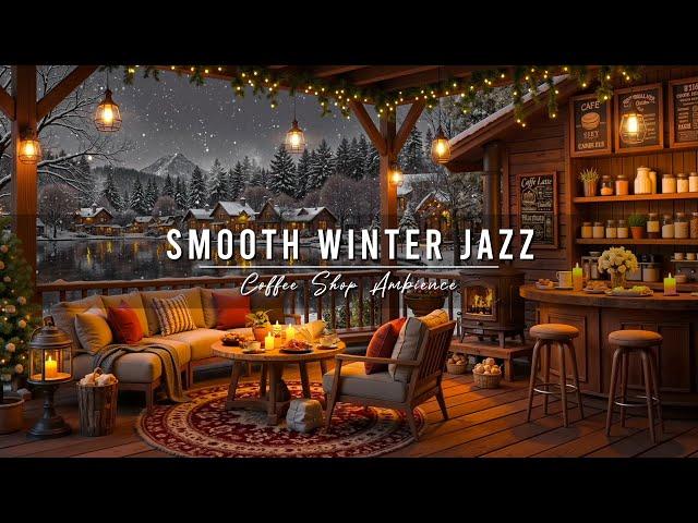 Smooth Winter Jazz Music at Cozy Coffee Porch Ambience  Warm Jazz Music & Snowfall for Work, Study