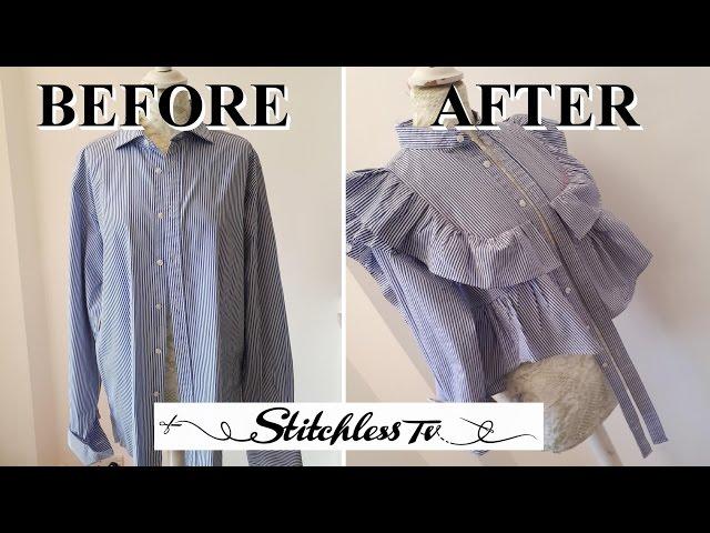 DIY Refashion Men's Shirt into a Ruffle top