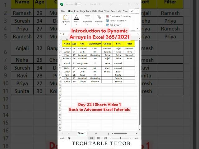 Dynamic Arrays Tutorial Automate Data Like a Pro in Excel 365/2021 Day 22, Video 1 #excel #shorts