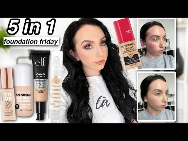 5 in 1 FOUNDATION REVIEWS!   Elf Camo CC, Revlon Light Cover, Covergirl, Milk Makeup & Catrice..