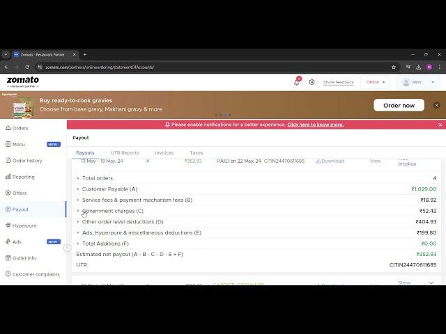 Zomato payout section || How much zomato deducts ? || Onboarding fees