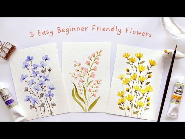 3 EASY beginner friendly watercolor flower doodles (2nd edition)