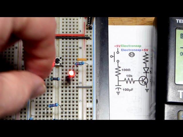 Adding Fade On to Fade Off LED Circuit NPN BJT Bipolar Junction Transistor