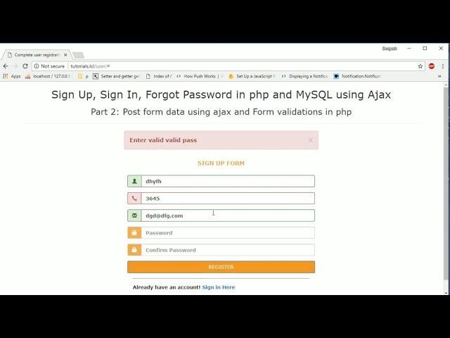 Post form data using ajax and form validation in php part2