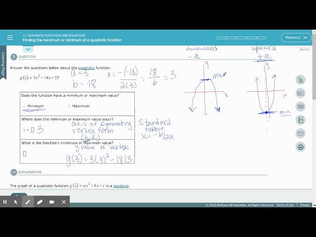 Aleks-Finding maximum and minimum of a quadratic function