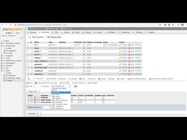 how to add new column to a exising database table in phpMyAdmin