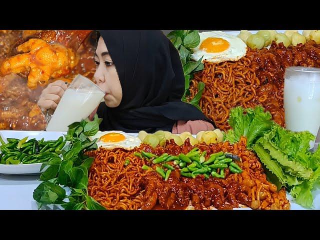 mukbang dakbal jamur dan mie goreng extra cabe dan lalapan