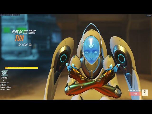 POTG! IDDQD PRO ECHO GAMEPLAY OVERWATCH 2 SEASON 12 TOP 500