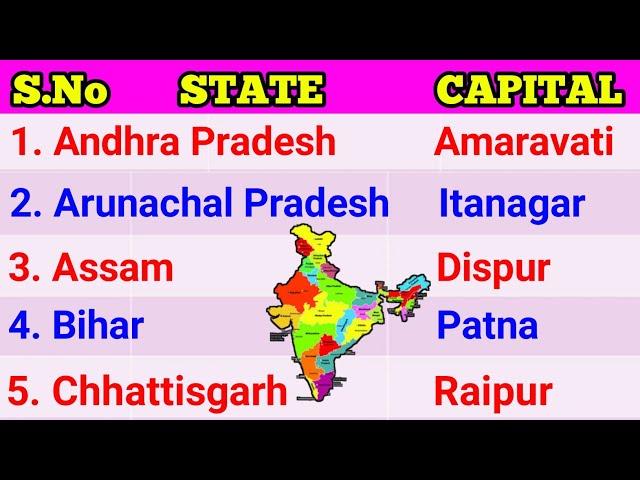 States and Capitals 2024 | Indian States and Capitals in English | States of India | 28 States Names