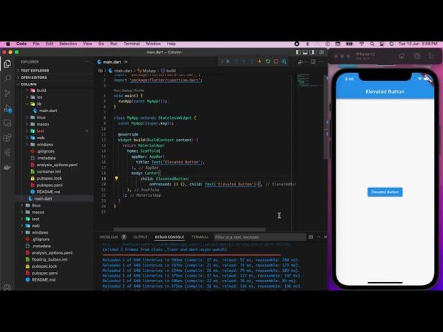 Elevated Button in Flutter using VS Code