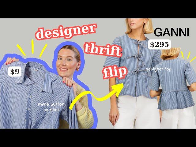 Thrift Flip GANNI Tie Front Top | Sewing Tutorial #thriftflip