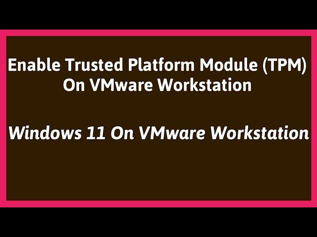 Enable TPM On VMware workstation | Windows 11 On VMware Workstation | TPM 2.0 VMware Workstation