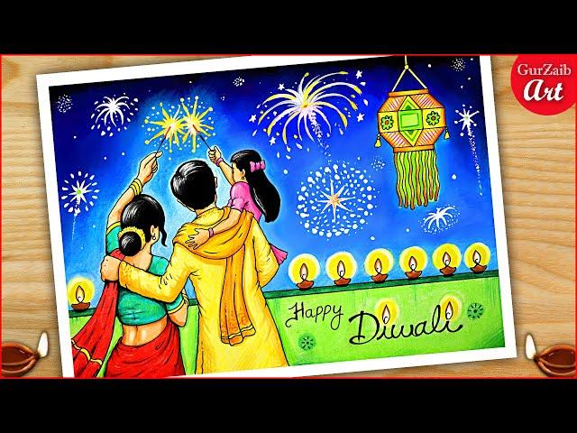 How to Draw happy Diwali Drawing / Indian festival Deepawali poster making / Diwali painting