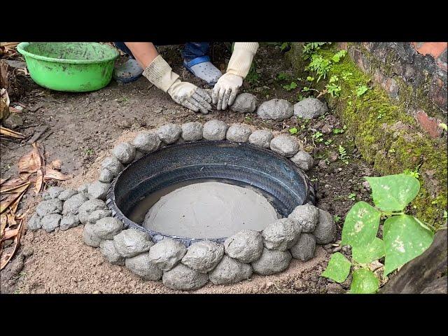 Garden Decoration Ideas from Cement and Old tires | Garden design with beautiful Small Aquarium