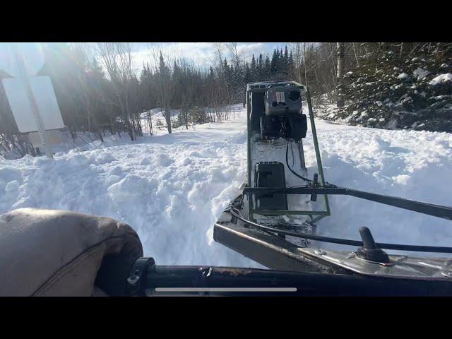 Deep snow with the track sled/home made snowdog