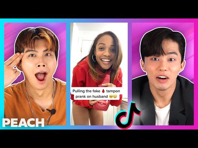 Koreans React To TikTok's Couple Pranks For The First Time! | Peach Korea