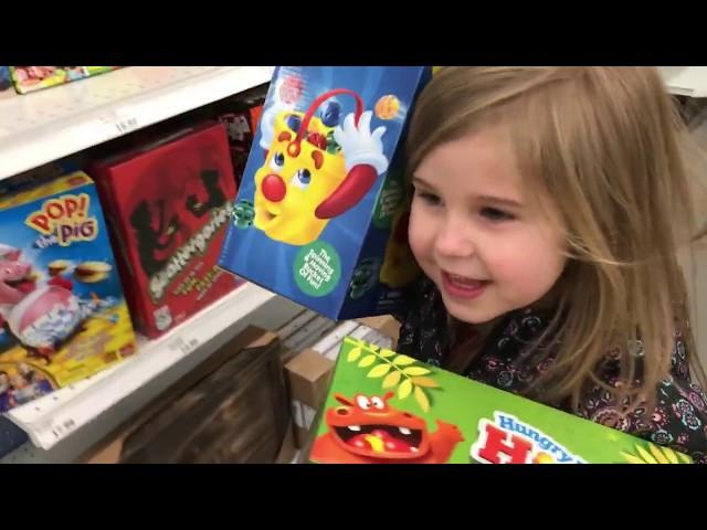 Toy shopping and toy opening. Hungry Hippos, Mr Bucket, and Unicorn squad egg!