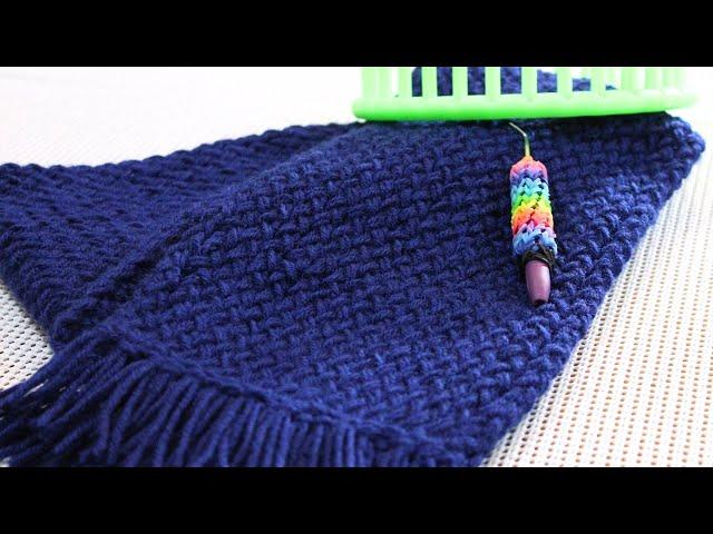 How to loom knit a Scarf Step by Step for Beginners. VERY Detailed use round or long loom.  Loomahat