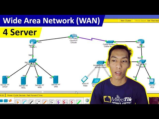 Simulasi Jaringan WAN 4 Server DNS, WEB, MAIL, DHCP - Cisco Packet Tracer