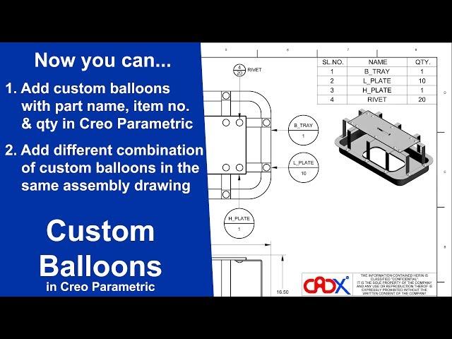 Custom balloons with part name, item number and quantity in Creo Parametric