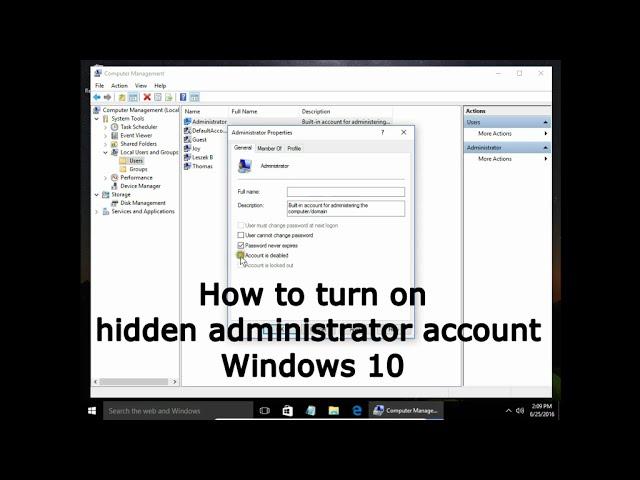 How to turn on hidden administrator account Windows 10