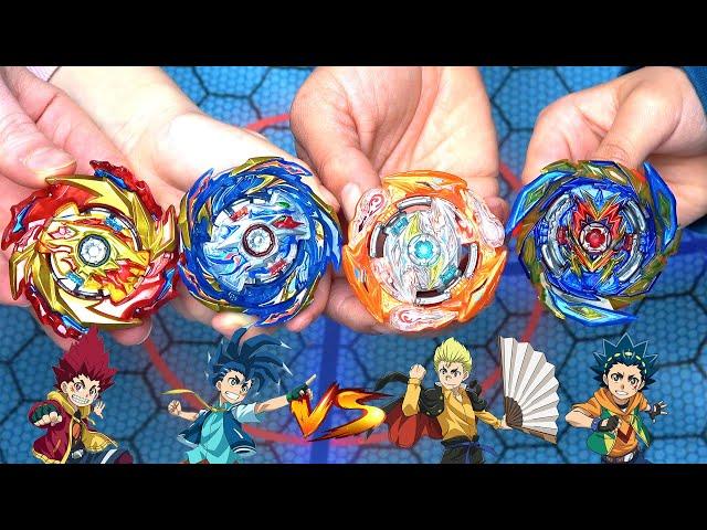 BRAVE VALKYRIE & GLIDE RAGNAROK vs HELIOS VOLCANO & HYPERION BURN Beyblade Burst Team Battle