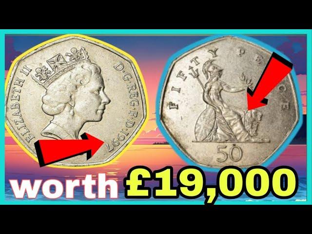 2 Ultra Rare UK 50 Pence 1997 Coin worth up $10,0000 !! Most Expensive Fifty pence to Look for!!