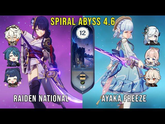 C0 Raiden National and C0 Ayaka Freeze | Genshin Impact Abyss 4.6 Floor 12 9 Stars