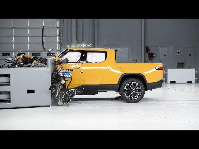 2022 Rivian R1T driver-side small overlap IIHS crash test