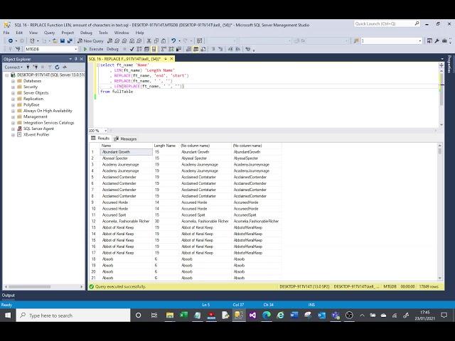 MS SQL covering the use of the REPLACE function.