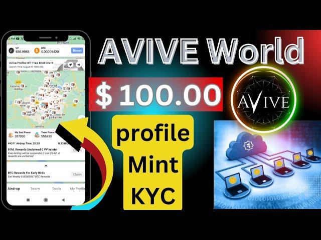 AVIVE World Mining App New Update | 1 VV Coin Price $ 100.00 USD profile mint.