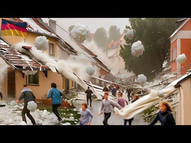 Leipzig, Germany is in chaos! Storm and 3 inch hail destroyed houses and vehicles