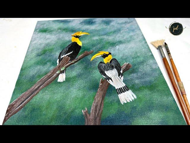 The Great Indian Horn Bill /  Bird Acrylic Painting / Step by step