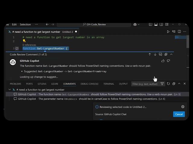 Using the new VS Code GitHub Copilot "Code Review"