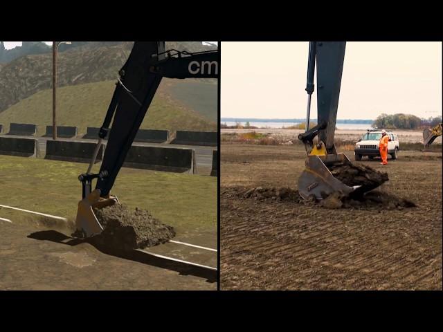 Simulated excavator vs. real world excavator