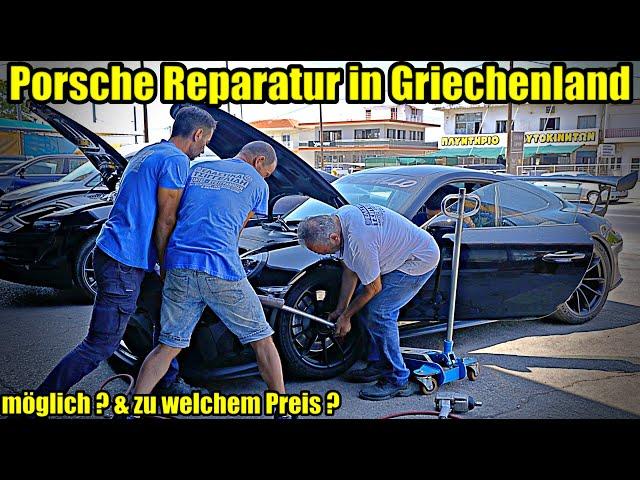 Reifenschaden am Porsche auf der Autobahn Griechenlands 