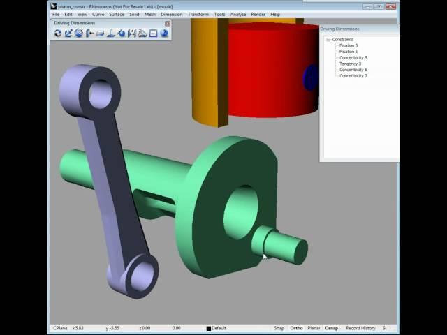 Parameterized piston engine assembly in Rhino 3D