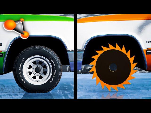 BeamNG.drive - Car On Saw Blade Wheels Driving On Ice